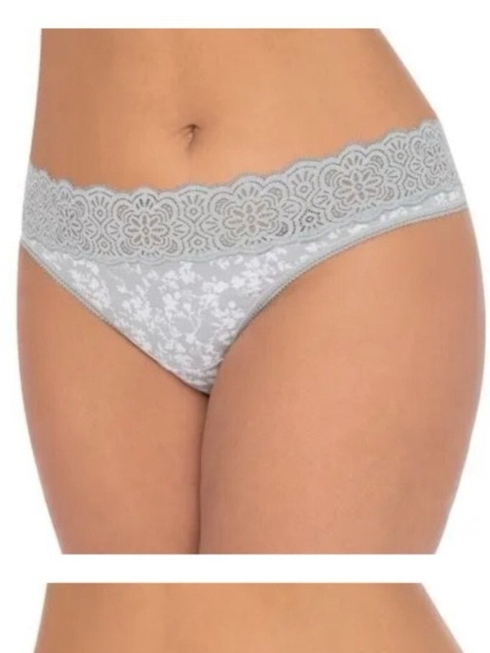 Wide Lace Waist Rayon Grey Floral Print Thong Panty size XXXL (22)